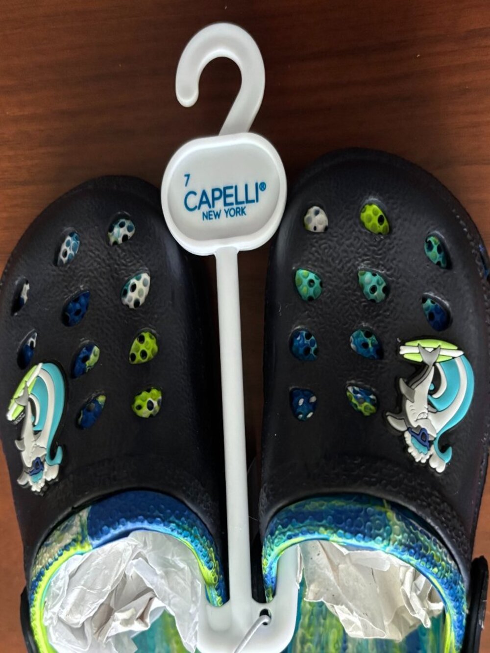 Capelli New York Kids Shark Clogs Water Shoes Navy Blue Size 5/6 NWT
